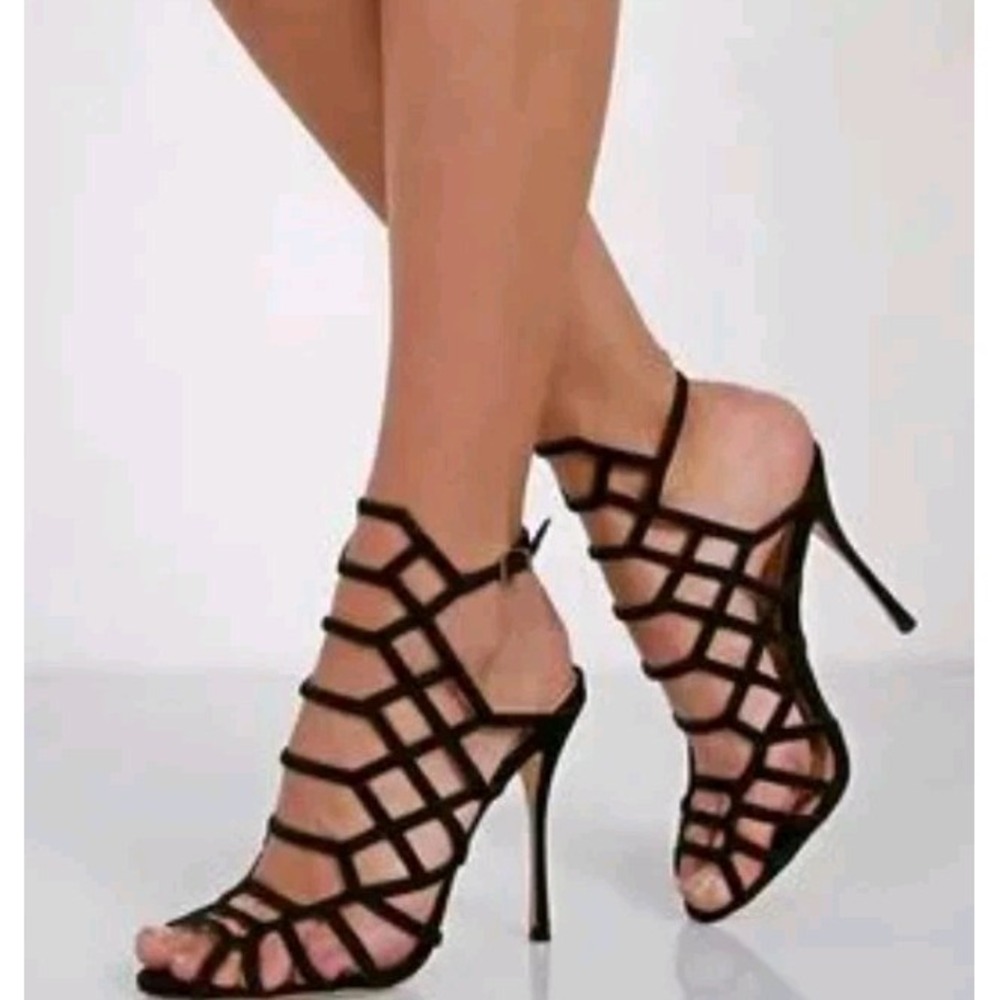 NEW! Schultz 9B Juliana Black Suede Cage Stiletto $295